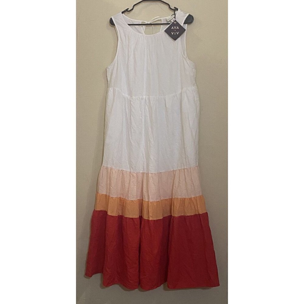 Ava & Viv Women's Plus Size White Red Sleeveless Maxi Dress Size X